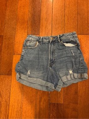 stradivarius Blue Rolled-Hem Denim Shorts